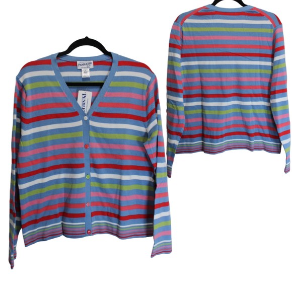 Pendleton Sweaters - Pendleton Light Blue with Rainbow Multi-Color Striped Cardigan NWT size L